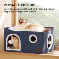 Bedsure Cat House Bed for Indoor Cats with Fluffy Ball and Scratch Pad - Blue / Widen - image 3