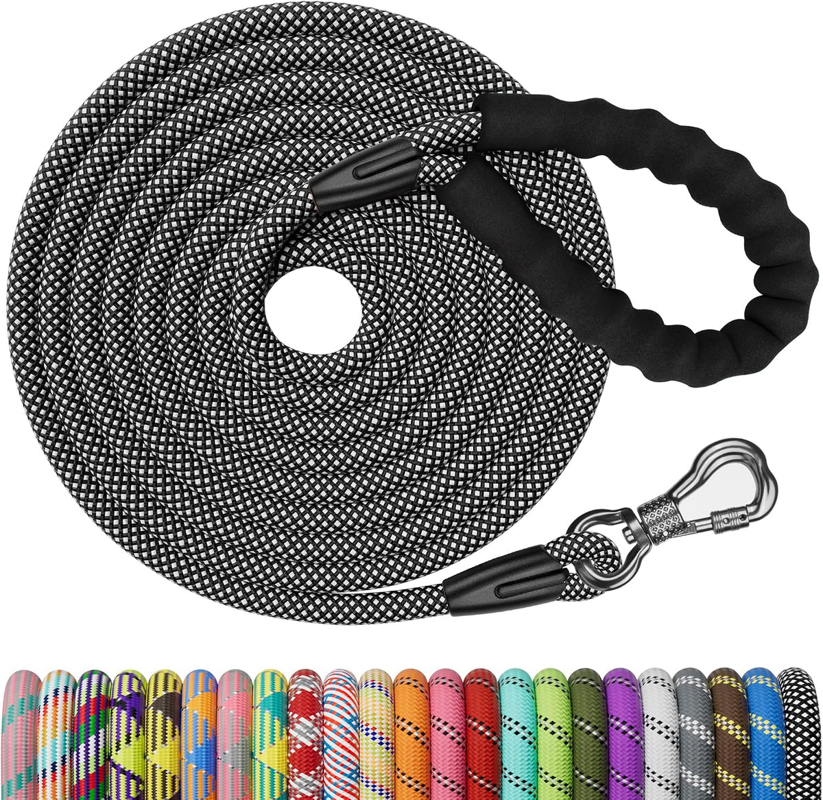 Heavy Duty Dog Leash, 15FT Training Leash with Swivel Lockable Hook, Padded Handle and Highly - 30ft*1/3" / Black
