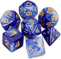 QMAY DND Dice Set - 7Pcs Blue Mix White Polyhedral Dice with Black Dice Bag – Fun for Kids & Family - Deep Blue Sky