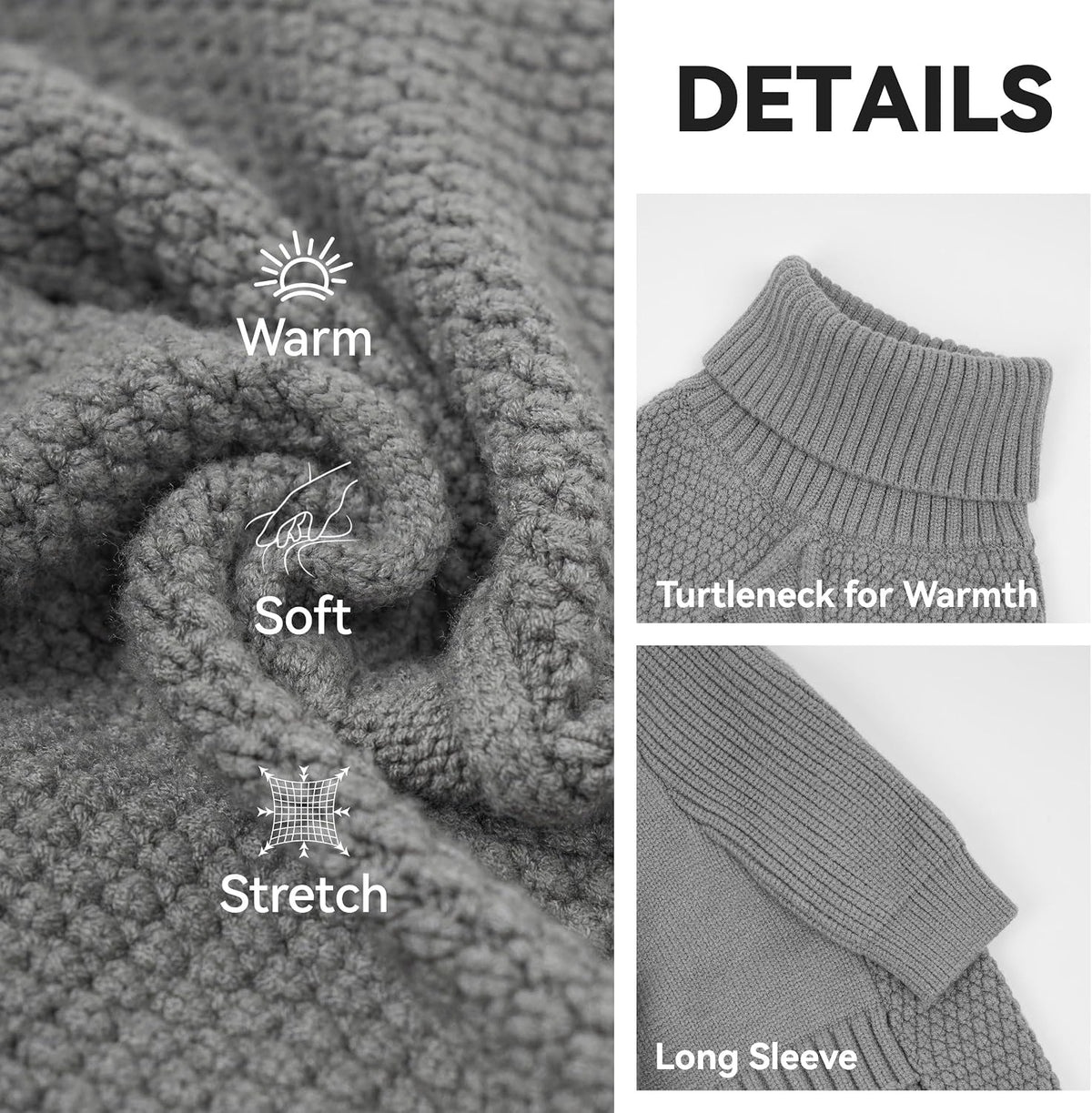 Dog Sweater Long Sleeve Warm Knit Sweaters for Small Dogs Cats Boy – Essentials for Dogs - Grey / X-Large - image 3