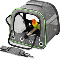 Small Bird Carrier, Large Window Travel Cage with Stand and Easy Clean Tray for Parrot Parakeet - Grey