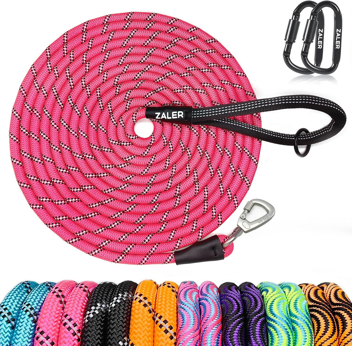 ZALER Long Dog Leash, 50 feet 30ft 20ft 15ft 10ft Dog Training Lead, Heavy Duty Reflective Check - Pink / 10FT*2/5"