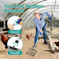 Adjustable Chicken Poop Scooper, Heavy Duty Stainless Steel Chicken Rake with 3-Slot Pole, Multi-Use Pet Waste Shovel & Hay Scooper - 36"/50"/64" Length
