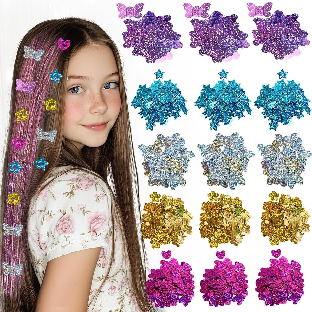 AOSITE hair bedazzler gem stamper kit with glitter pieces, wig pieces, mirror and box - view 3