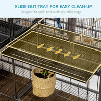 PawHut 65" Double Rolling Metal Bird Cage with Divider - image 3