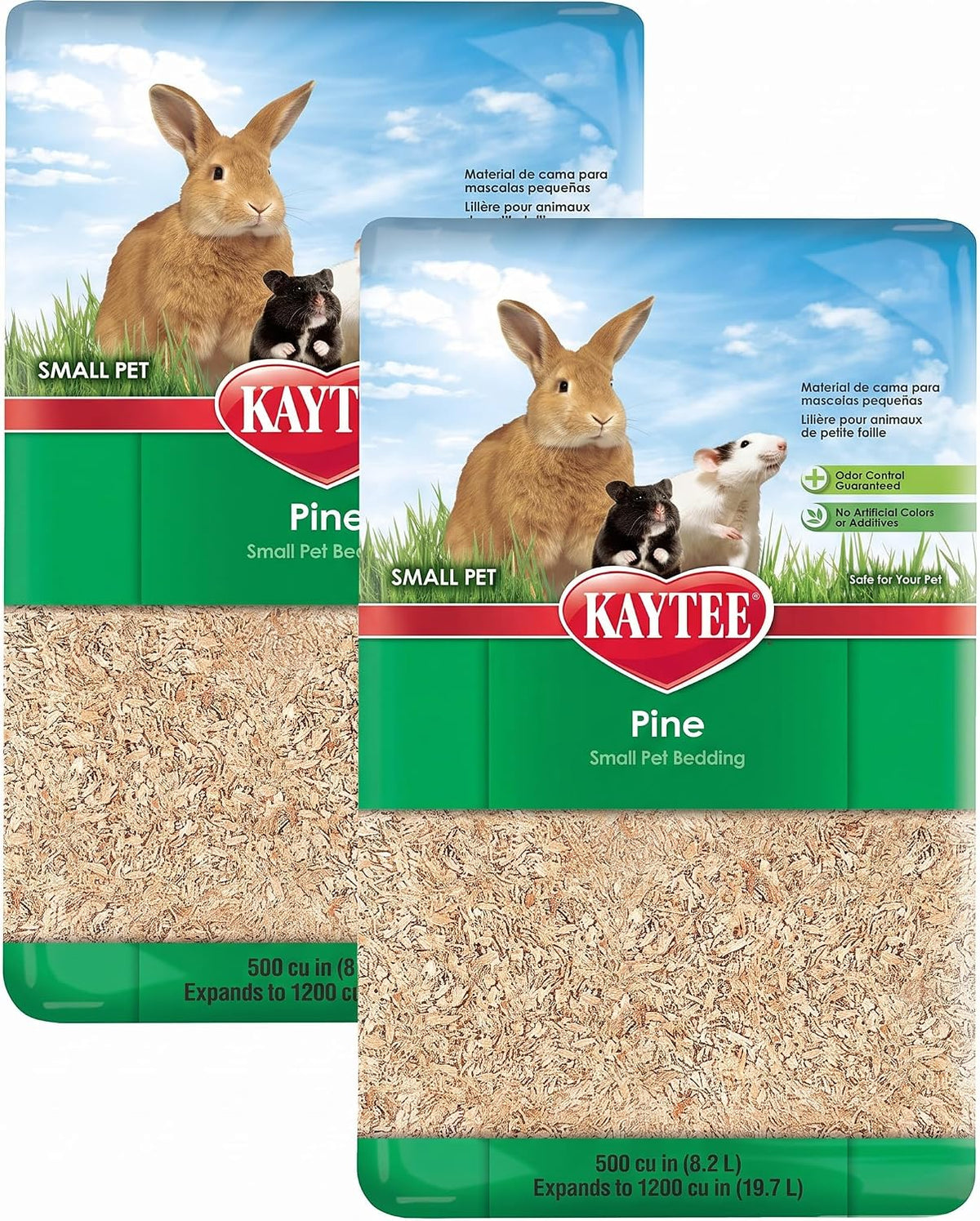 Kaytee Small Animal Pine Bedding for Guinea Pigs, Rabbits - 19.7 Liter (Pack of 2) / Tan