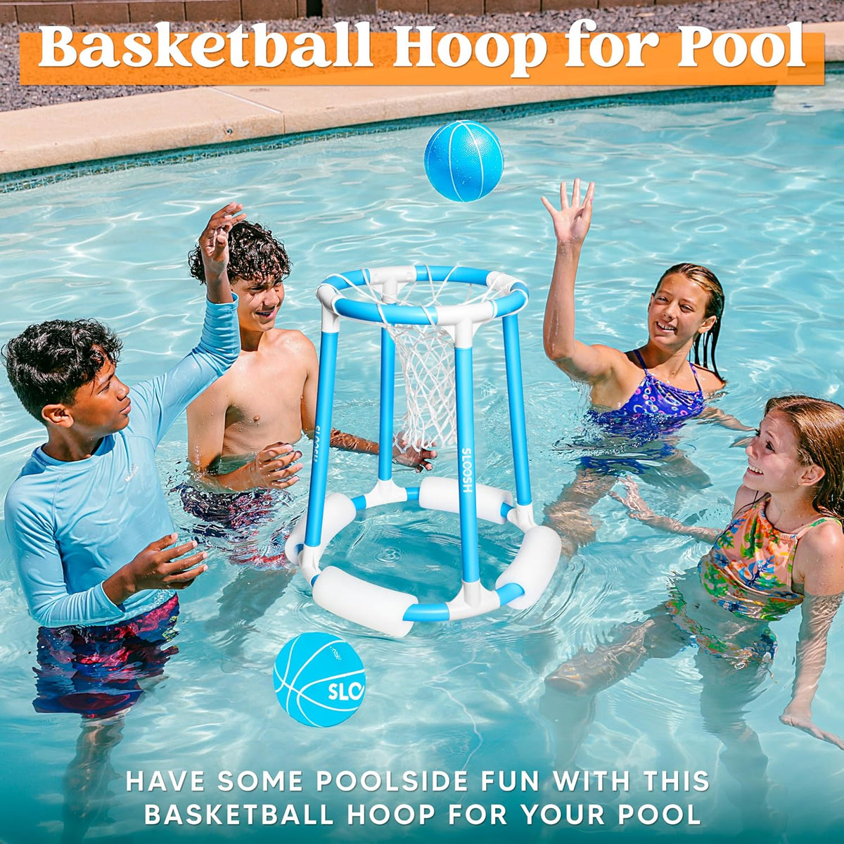Sloosh Pool Basketball Hoop Set, Floating Basketball Pool Game - Blue - image 2
