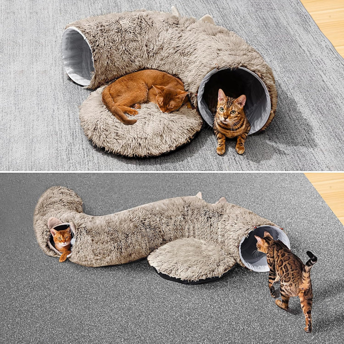 Cat Tunnel with Cat Bed for Indoor Cats - BROWN - image 3