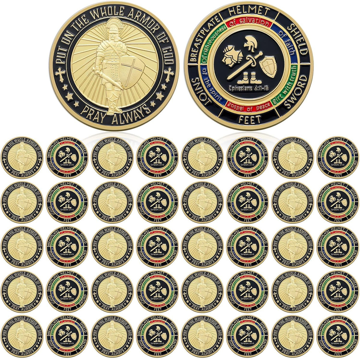 Nosiny 40 Christian challenge coins in gold zinc alloy with double sided print - view 5