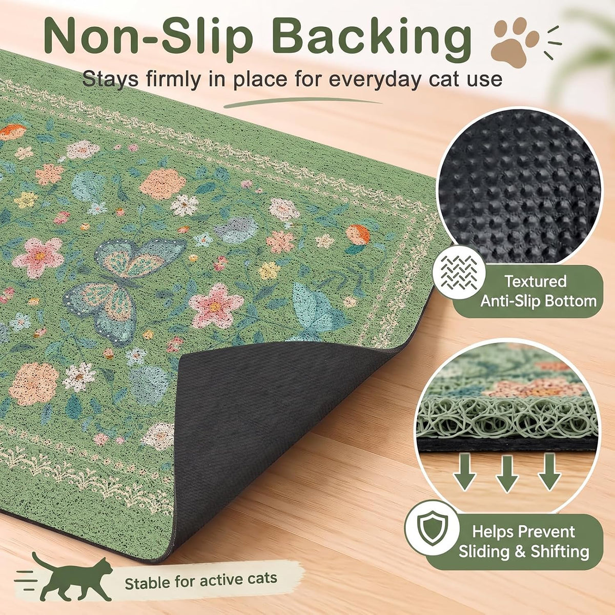 24"x15" Cat Litter Mat Non-Slip Washable Litter Box Mat – Daily Care for Cats - Dark spring green / 33X22in - image 3