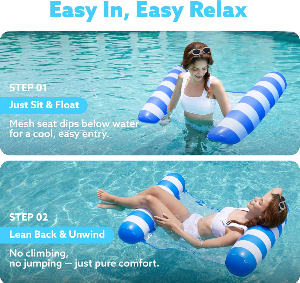 SLOOSH 2 Packs Hammock Pool Floats Adults - Strip-Blue, Retrogreen - image 3