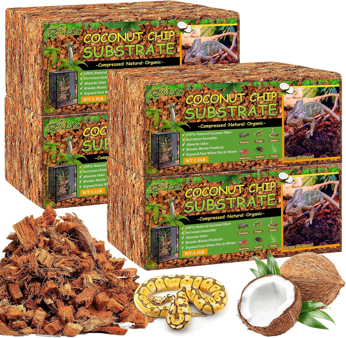10LB Coconut Husk Chip for Reptiles - 8 pack