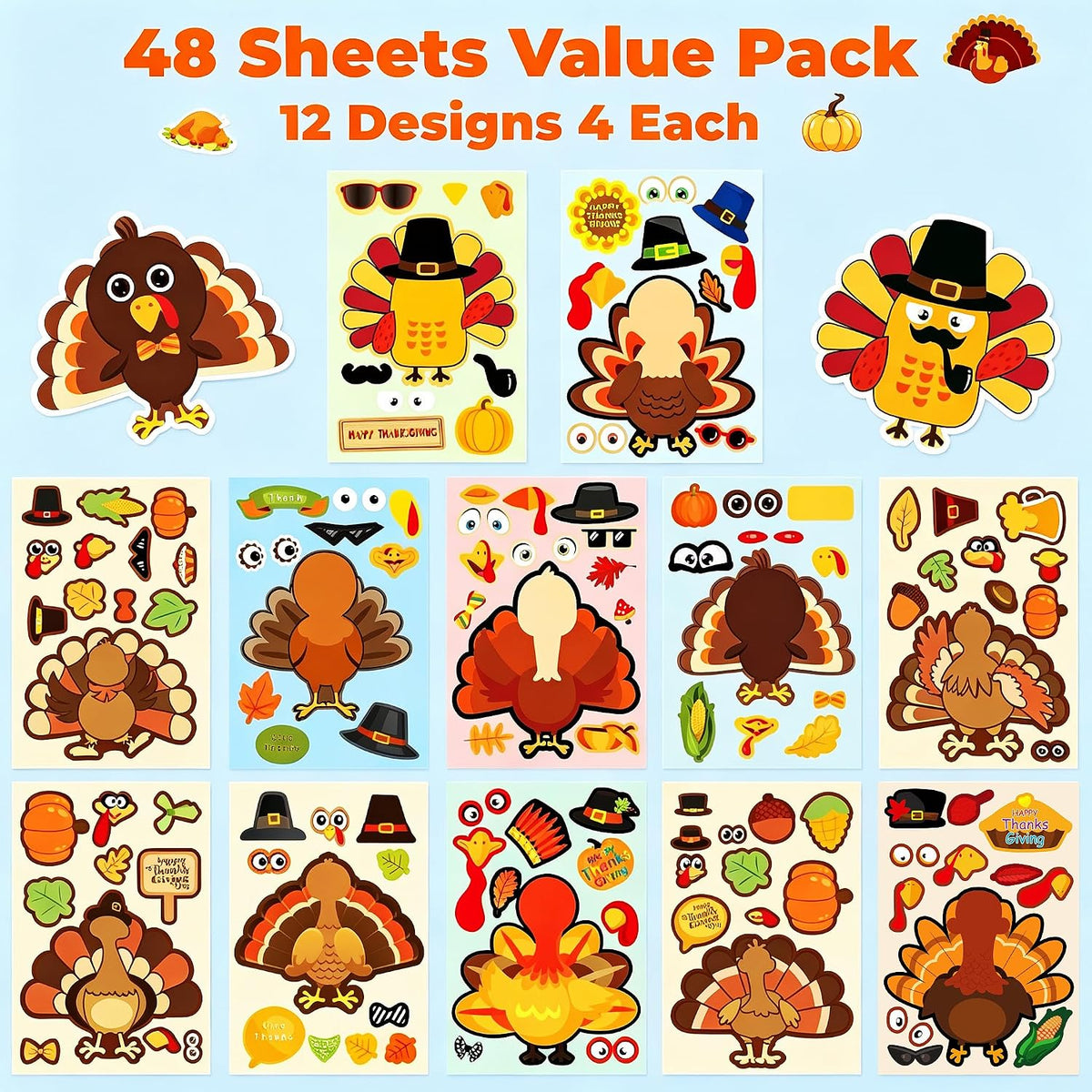 64 Sheets Halloween Stickers for Kids - Thanksgiving DIY Style - image 2