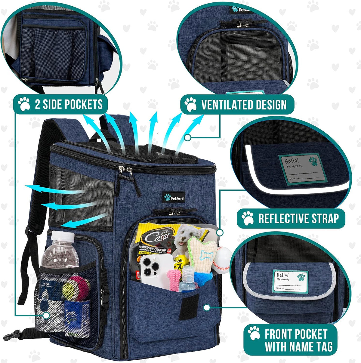 PetAmi Dog Backpack Carrier - Navy / 12.5"L x 12.0"W x 16.5"H - image 4