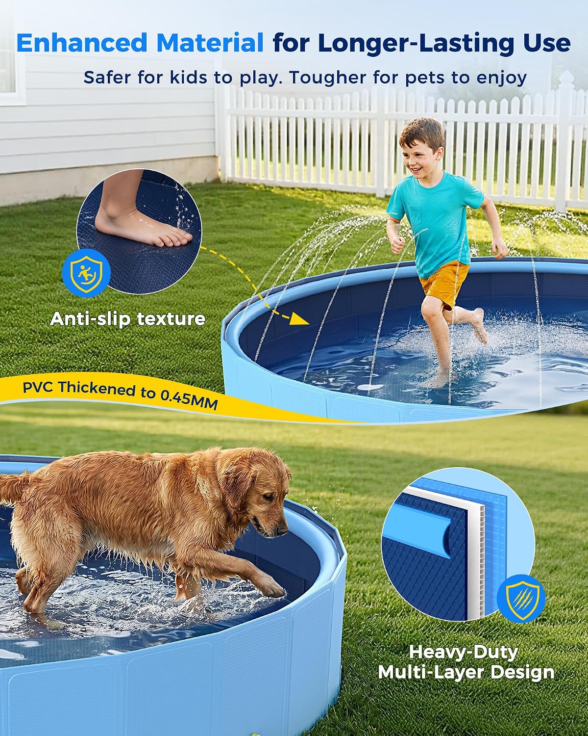 VISTOP Extra Large Foldable Dog Pool XXL - 3XL- 107" x 16" / Blue - image 4