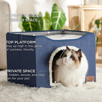 Bedsure Cat House Bed for Indoor Cats with Fluffy Ball and Scratch Pad - Blue / Single - image 2