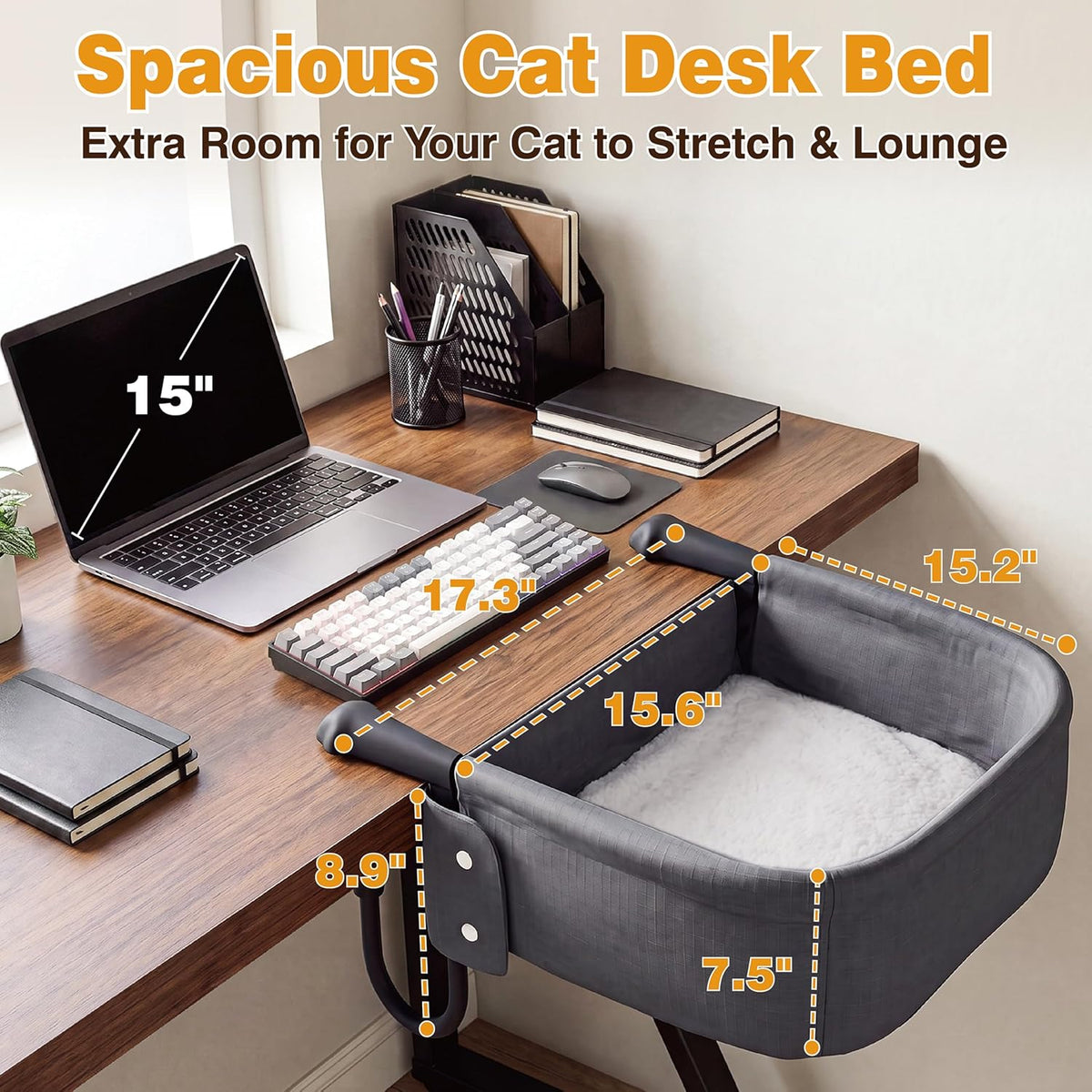 Extra-Sturdy Cat Desk Bed for Large Cats 50lbs Desk Cat Bed Attachment – Essentials for Cats - Gray - image 3