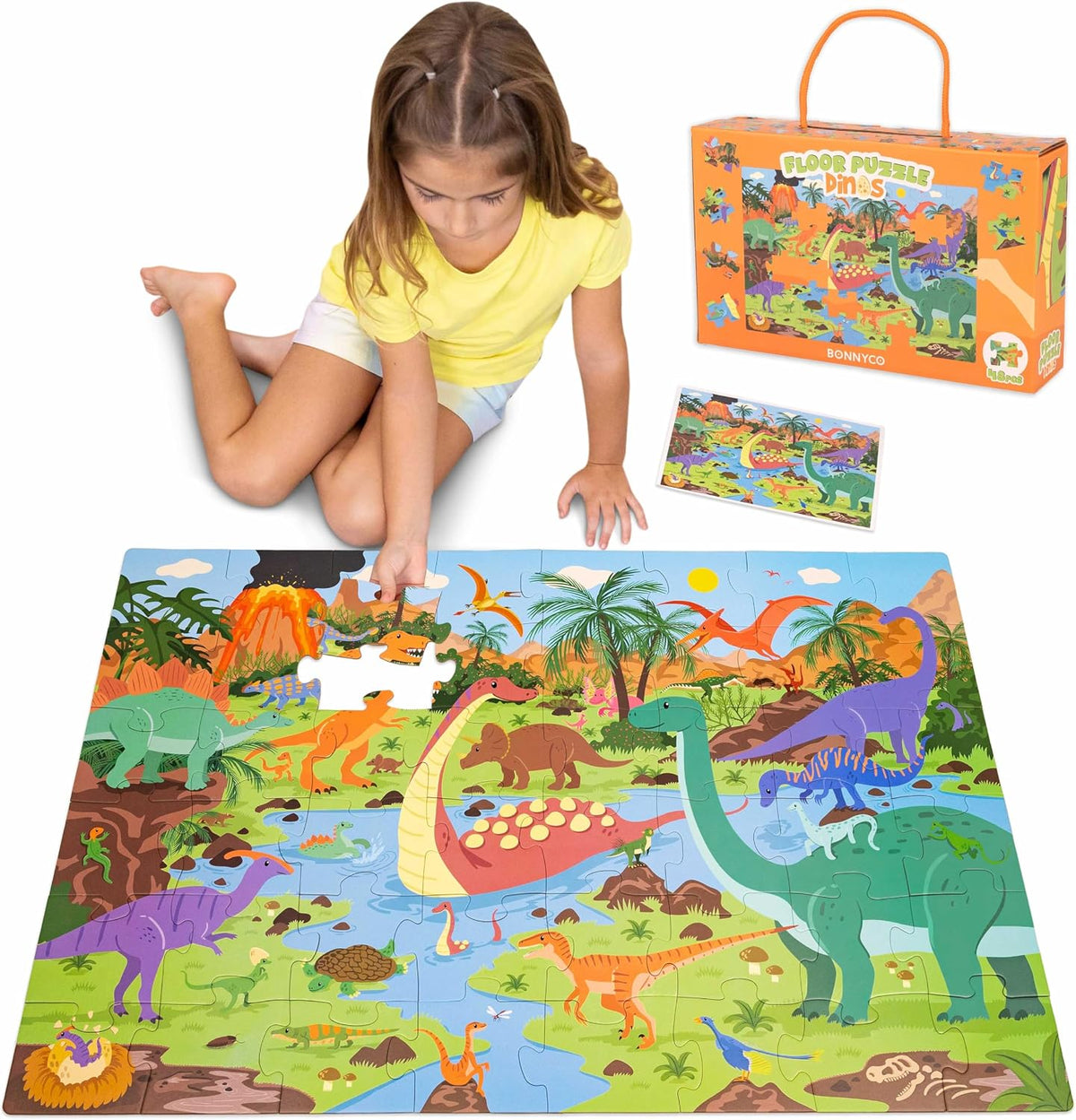 BONNYCO Giant Floor Puzzles for Kids of Jungle Animals with 48 Large - Dinosaurs