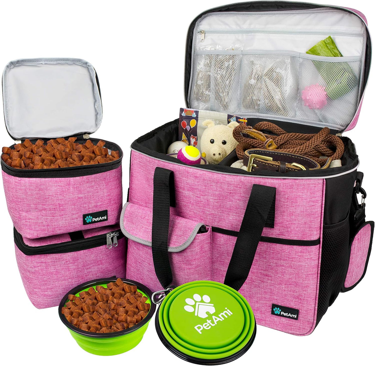 PetAmi Dog Travel Bag Organizer, Pet Supplies Diaper Tote - Large - 15.5"L x 9.5"W x 14.0"H / Pink