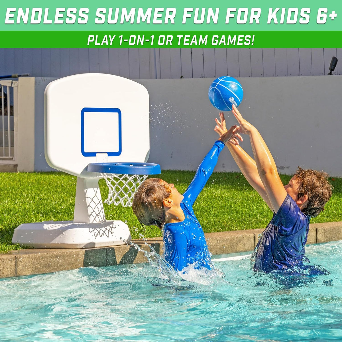 GoSports Splash Hoop Classic white pool basketball hoop with water basketball - view 3