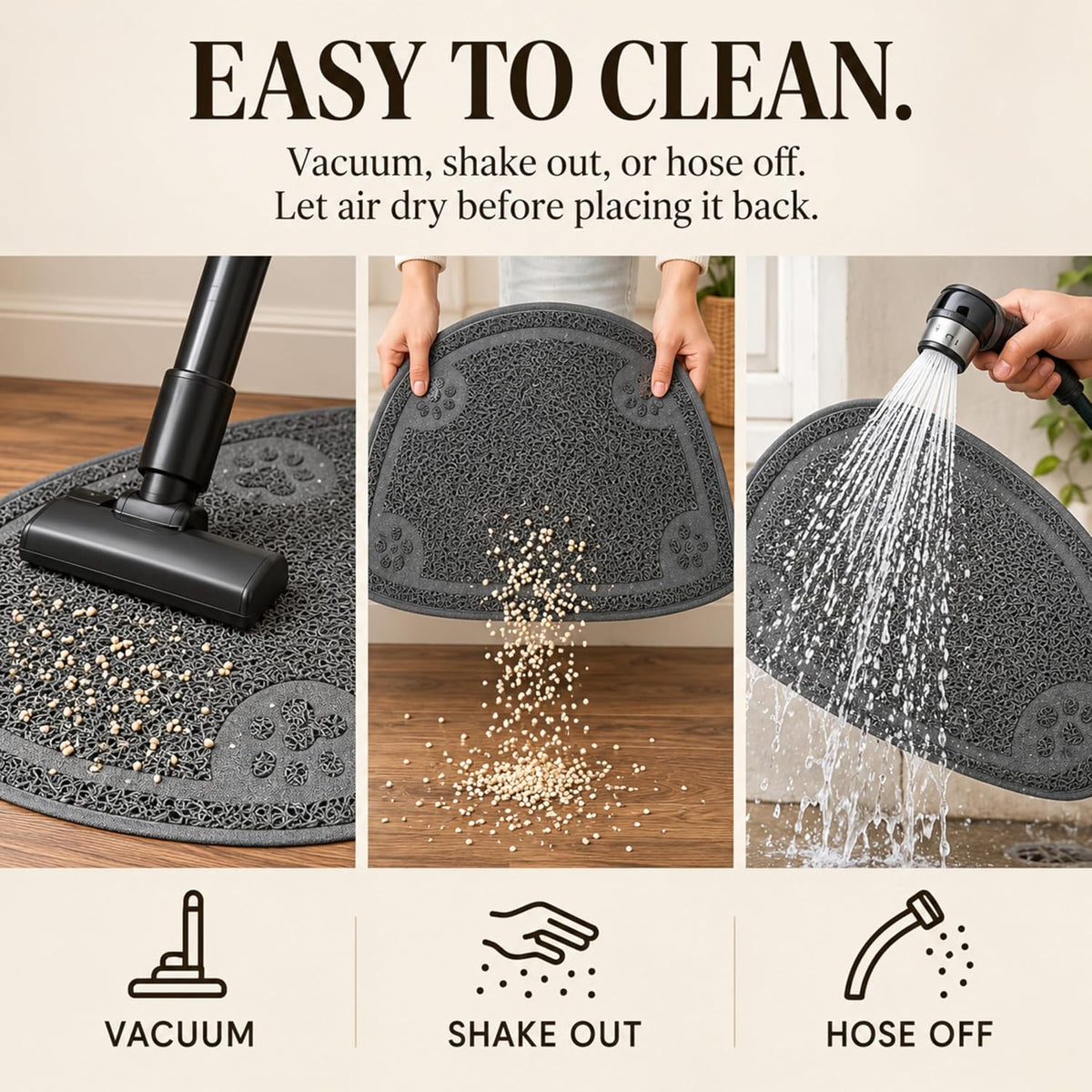 Small Cat Litter Trap Mat, Waterproof, Non-Slip, Washable - Gray / 23.5"L x 14.5"W - image 2