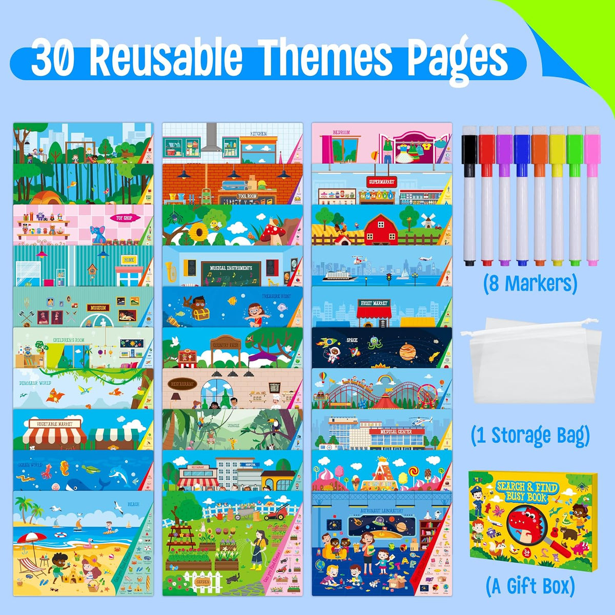 SpriteGru search and find book for kids with dry erase markers and storage bag - view 8