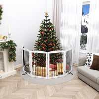 Freestanding Pet Gate for Dogs, Indoor Wooden Foldable Dog Gate for House, Extra Wide, Pet Fence for Stairs, Doorways, Halls, Support Feet Included, 120 Inch Wide, 6 Panels 32",White