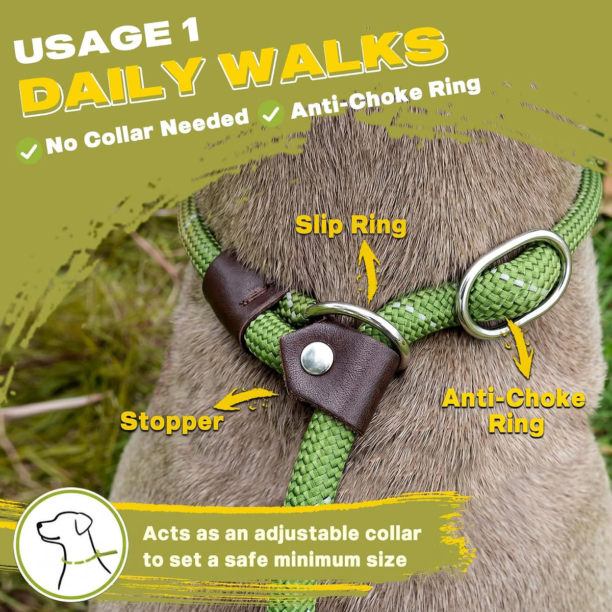 Fida Durable Slip Lead Dog Leash - 4ft - Large (1/2") / Green - image 4