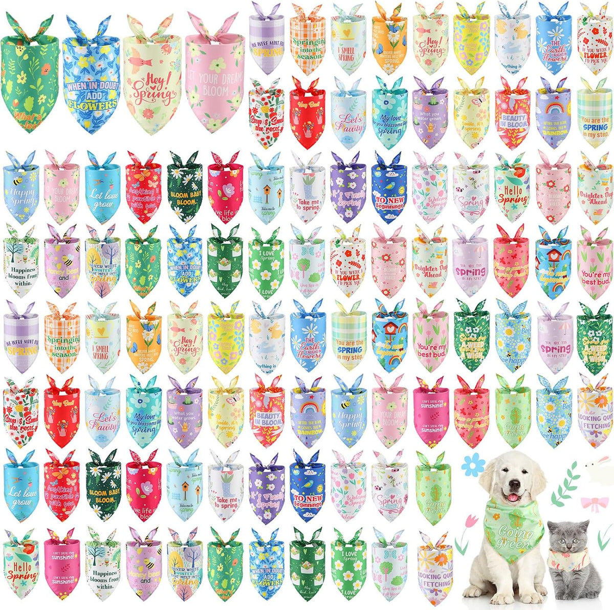Sweetude 100 Pcs Dog Bandanas Bulk Triangle Bibs Adjustable - Spring