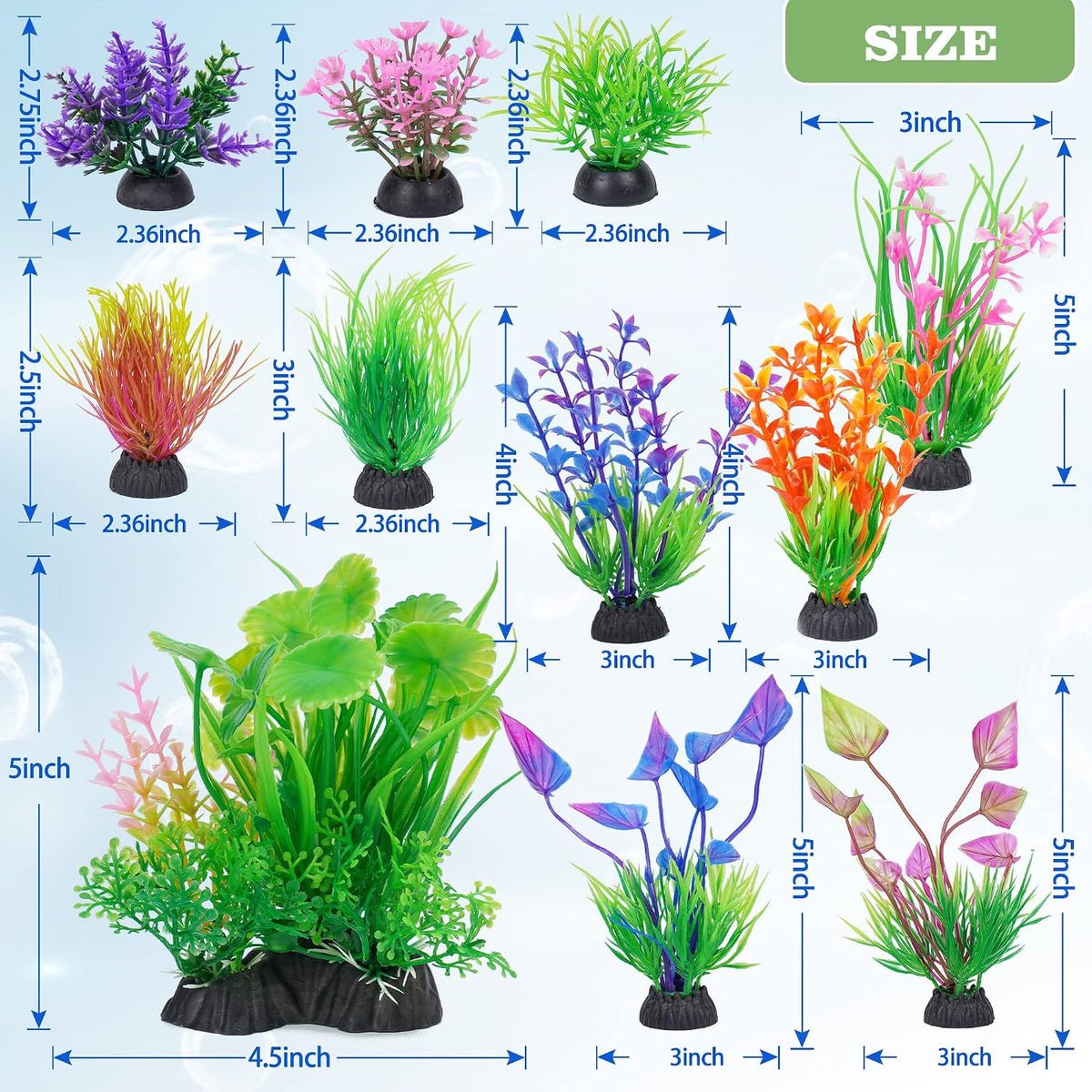 Ameliade 11 Pieces Aquarium Artificial Plastic Plants Fish Tank - image 2
