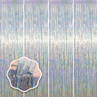 Voircoloria 2 Pack Gold Foil Fringe Backdrop Curtains - Laser Silver / 4