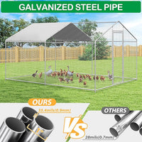 Large Metal Chicken Coop, Walk-in Chicken Run Pen with Waterproof Cover, Spire Roof Poultry Cage Run for Outdoors, Backyard, Farm(9.7'Wx12.99'Lx6.4'H)