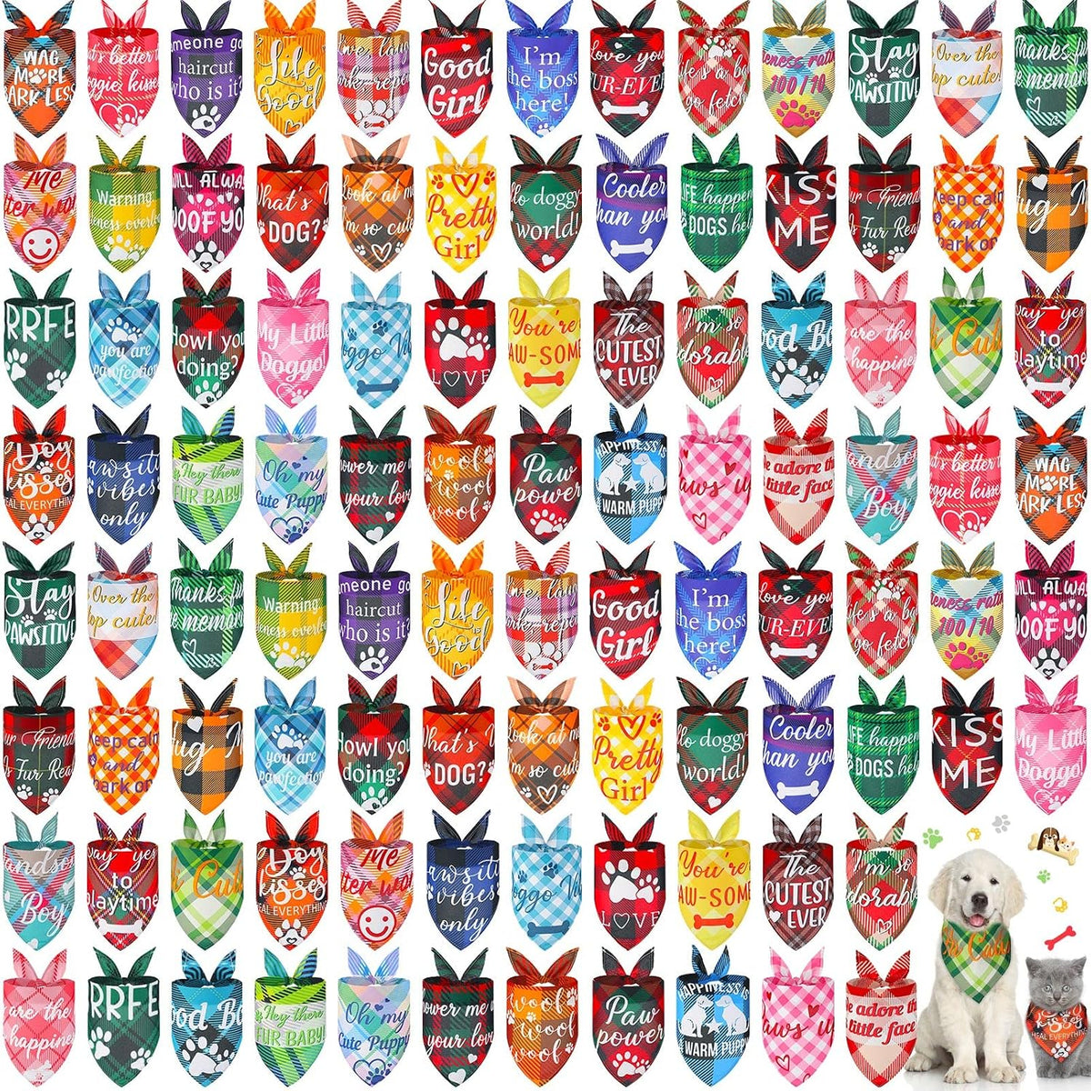 Sweetude 100 Pcs Dog Bandanas Bulk Triangle Bibs Adjustable - Classic