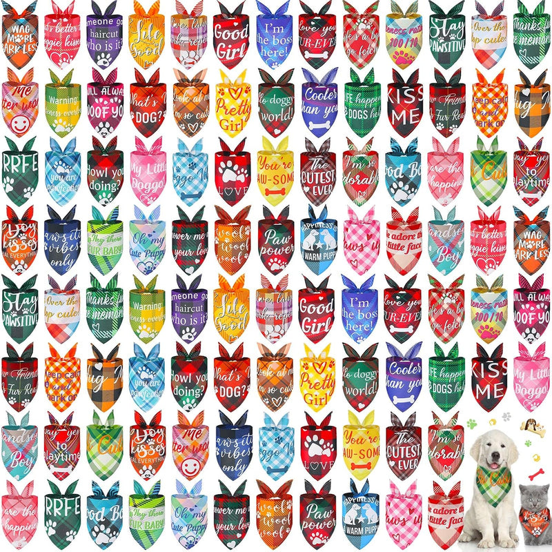 Sweetude 100 Pcs Dog Bandanas Bulk Triangle Bibs Adjustable - Classic