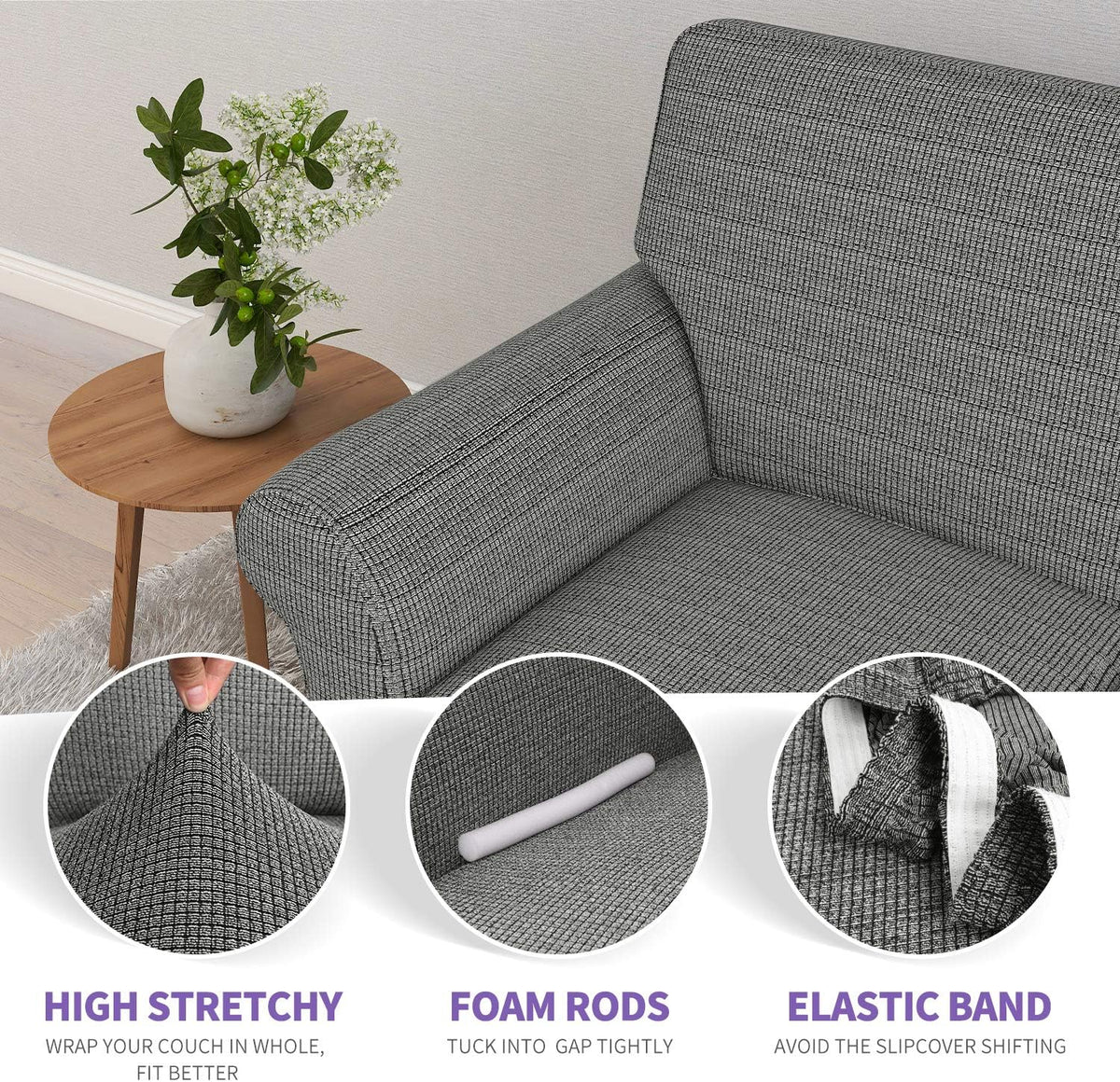 Super Stretch Couch Cover Universal Sofa Covers with Elastic Bottom - Yarn Dyed - Black and White / X-Large (92"-115") - image 4