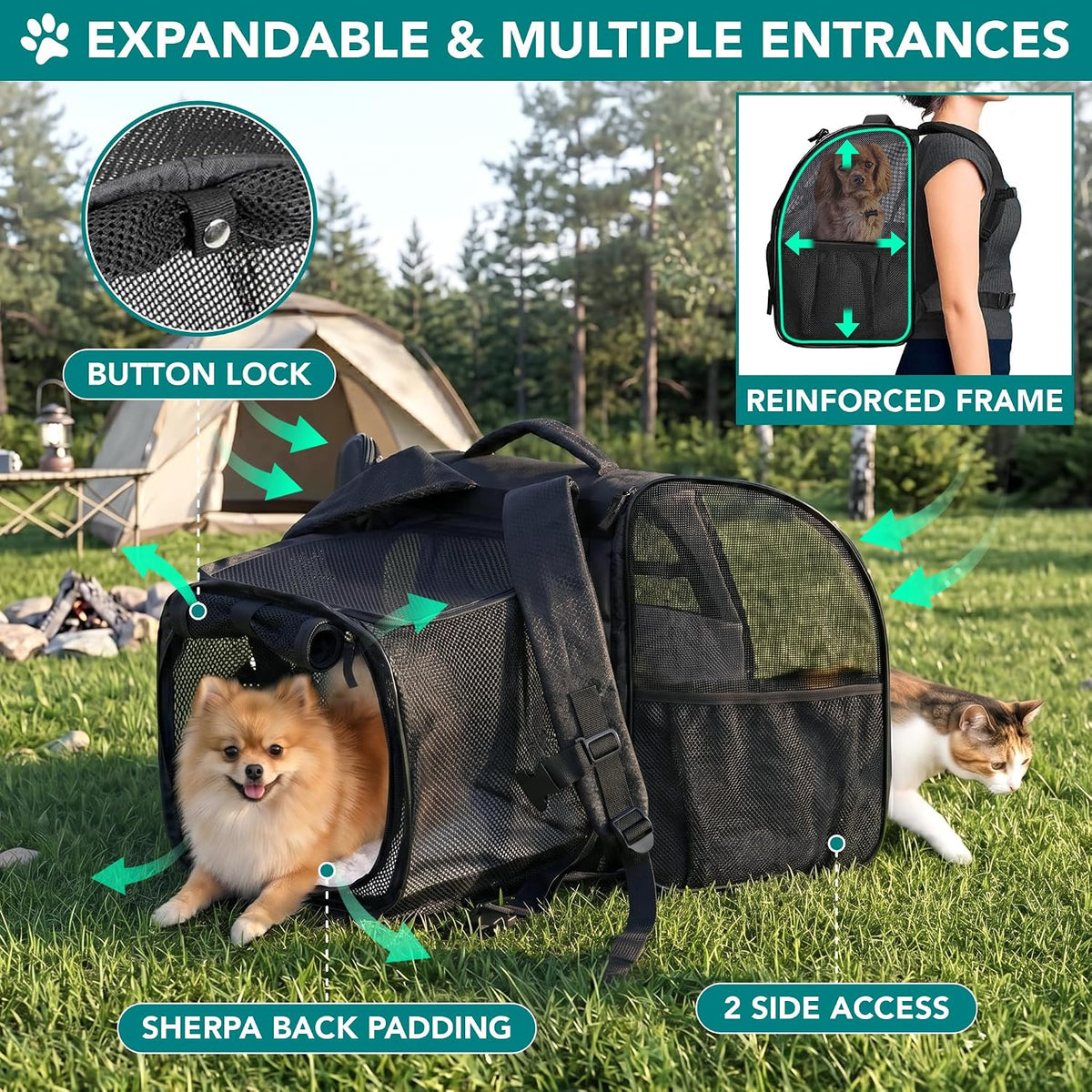 PetAmi Expandable Dog Cat Backpack Carrier, Airline Approved - 12.5"L x 10.2"W x 16.3"H / Black - image 3