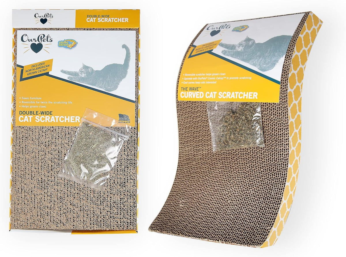OurPet's Straight and Narrow Single Wide Reversible Cat Scratcher – Essentials for Cats - Far-N-Wide & The Wave / Pack of 2