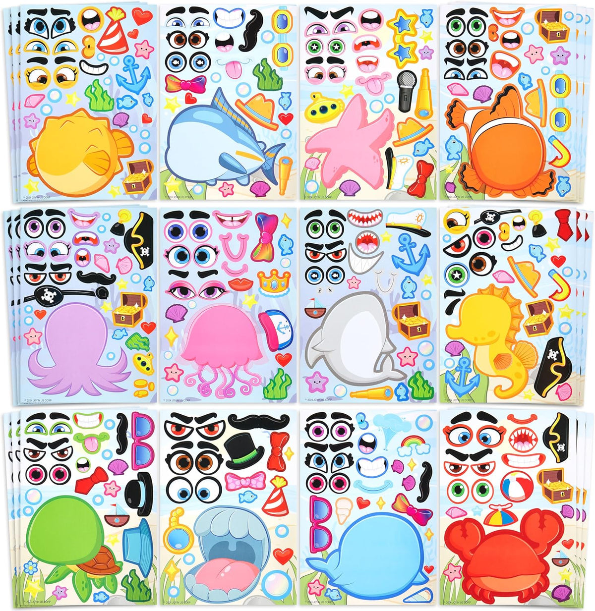 JOYIN 36 Sheets 9"x6" Make a face Stickers for Kids - Sea