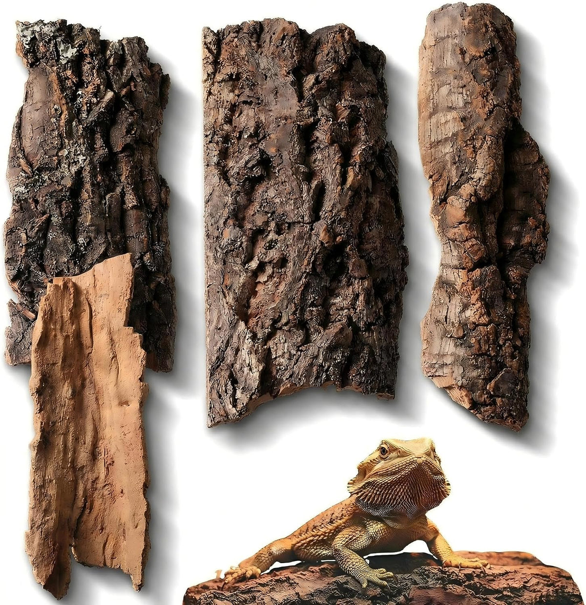 4pcs Reptile Bark Decor Wood, Natural Cork Bark