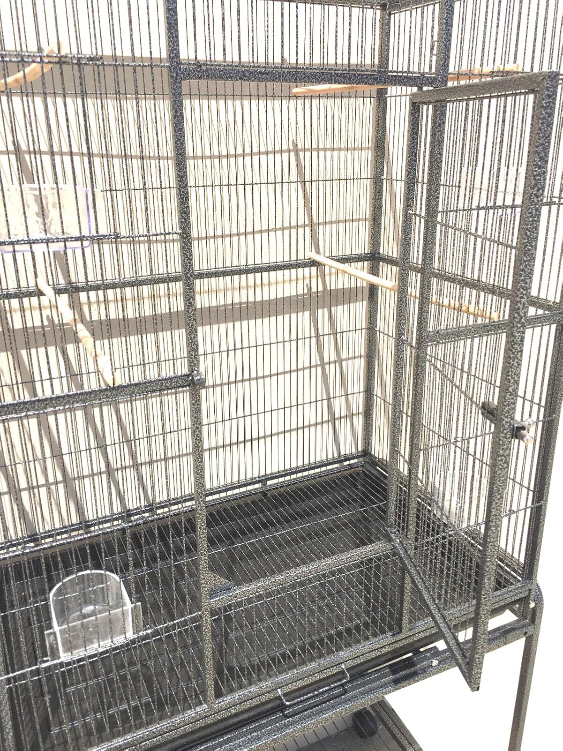 30.5Lx18.5Wx52.5 H Sturdy Wrought Iron Bird Parrot Home Cage On Wheels – Essentials for Birds - Black Vein / 25"L x 17"W x 54"H - image 3