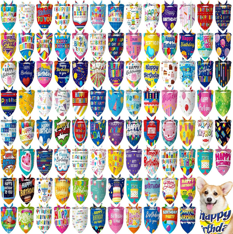 Huhumy 100 Pcs Fall Dog Bandanas Bulk Autumn Bandana for Medium Large - 100 / Birthday-1 / Large