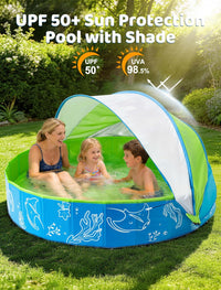 Hikiddy Foldable Kiddie Pool with Canopy: Baby Infant Toddler Kids - Blue-green / 63in - image 4