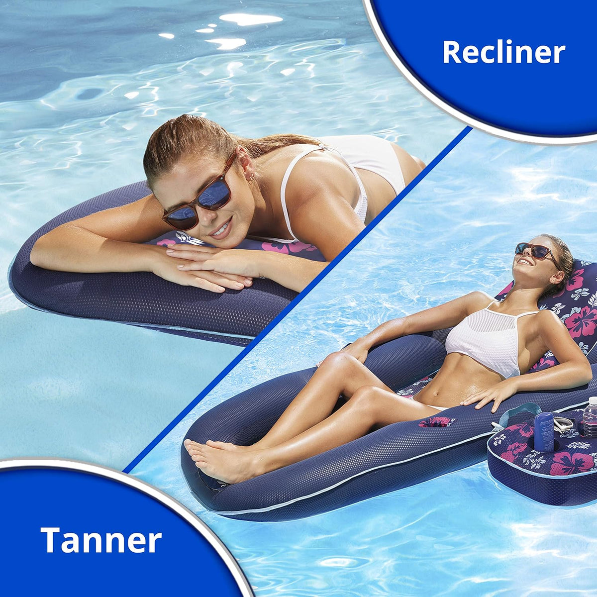 Aqua Campania Ultimate 2-in-1 Pool Float Lounge - One Size / Lounge Teal Hibiscus - XLarge - image 2