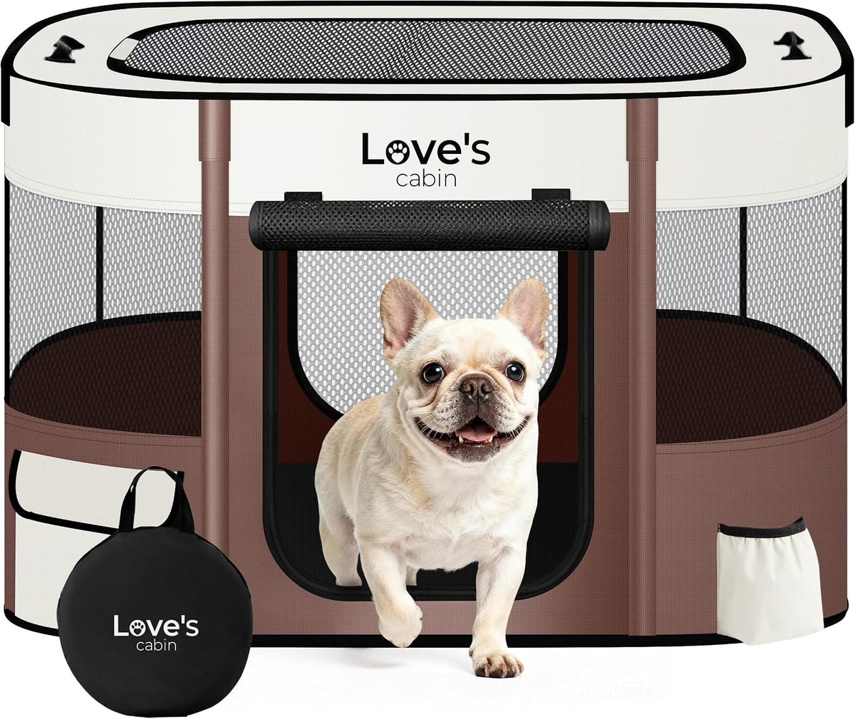 Love's cabin Pet Puppy Dog Playpen - Brown / Small