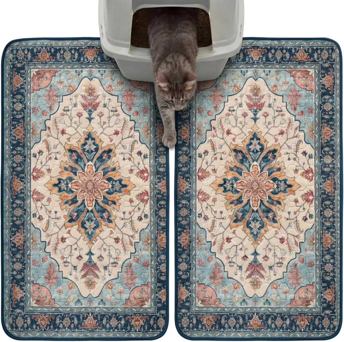 Hompet cat litter mat 2 pack with waterproof 4-layer construction and non-slip backing