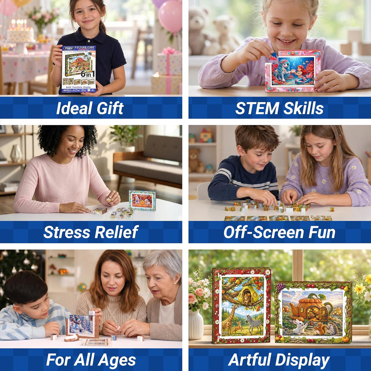 TOSY Picture Cube Enchanted Holiday 6-in-1 magnetic picture puzzle in frame - view 6