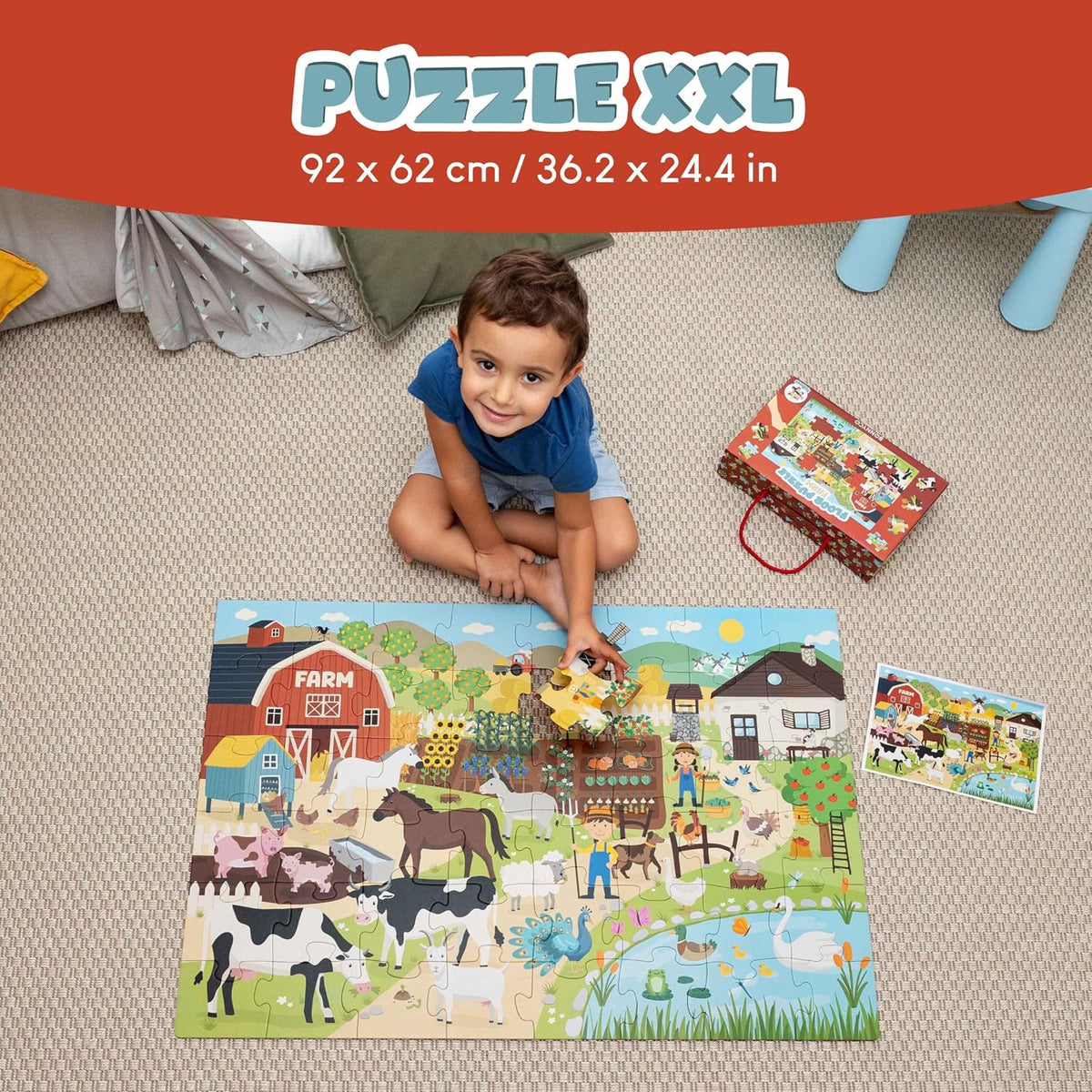 BONNYCO Giant Floor Puzzles for Kids of Jungle Animals with 48 Large - Farm - image 2