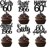 24PCS Black Happy 50th Birthday Cupcake Toppers Fifty Straight Outta - Black / 60th