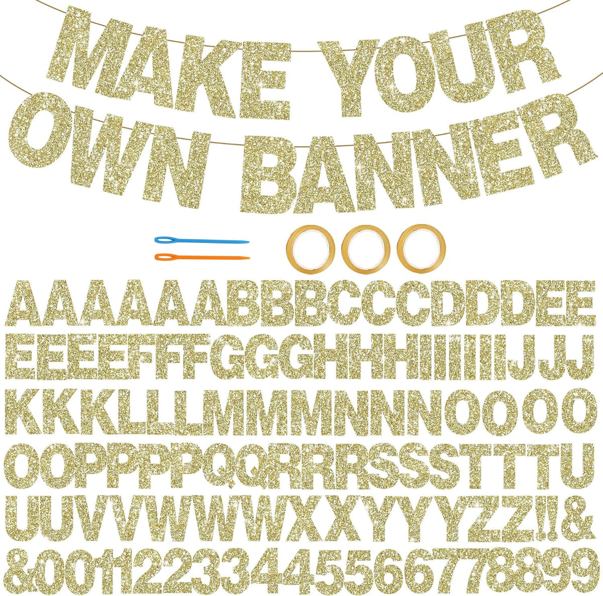BEISHIDA 116 PCS A-Z DIY Letter Custom Banner Birthday Party Decor – Fun for Kids & Family - Glitter Champagne