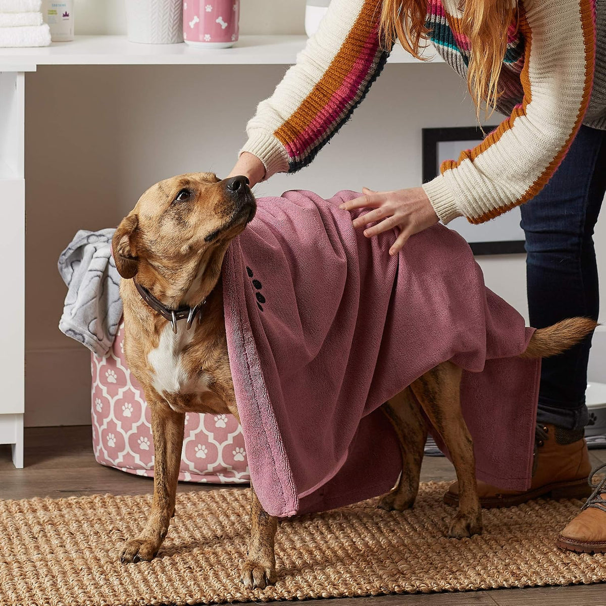 Bone Dry Pet Grooming Towel Collection Absorbent Microfiber X-Large - Embroidered Rose / 41x23.5" - image 2